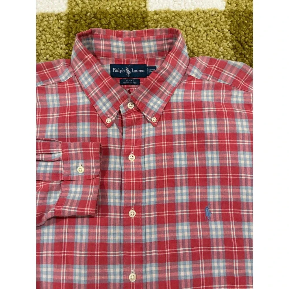 Polo Ralph Lauren Blake Mens XXL Red Plaid Button Down Long Sleeve Cotton‎ Shirt